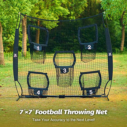 ZELUS 7 x 7ft Football Trainer Throwing Net | Training Target Practice with 5 Targets | Great for Quarterback | Includes Carry Bag - color: Black