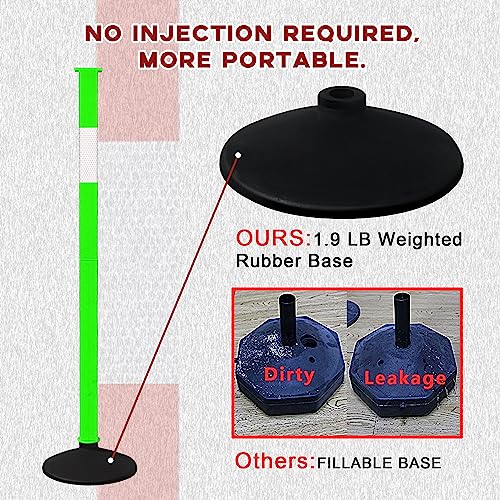 4 Pack Traffic Delineator Post Cones with Weighted Base & Reflective Collars, Adjustable Green Safety Barrier with Plastic Chains for Parking Lot Driveway Road - color: Green