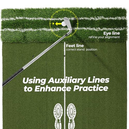 FAHKNS Real Feel Golf Hitting Mat (5x4ft), Large Double Turf, Golf Indoor and Outdoor Practice Mat with Sight Line and Approach Angle Aid, for Swing, Chipping, Putting