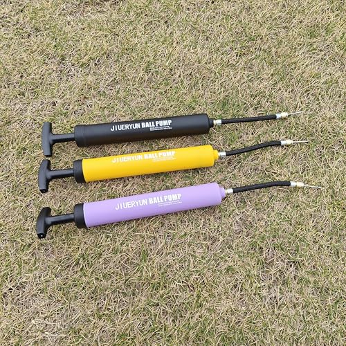 Sports Ball Pump Inflator with 5 Needles (Pin), Dual Action Hand Held Portable Air Pump with pins to Inflate Soccer Ball, Football, Volleyball, Rugby, Netball & Basketball - color: purple