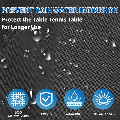 Ping Pong Table Cover Outdoor Waterproof, 600D Oxford Fabric Table Tennis Cover Indoor & Outdoor Fits Universal 9x5 FT Tables Folding & Flat Tables with Paddles Organize Bag