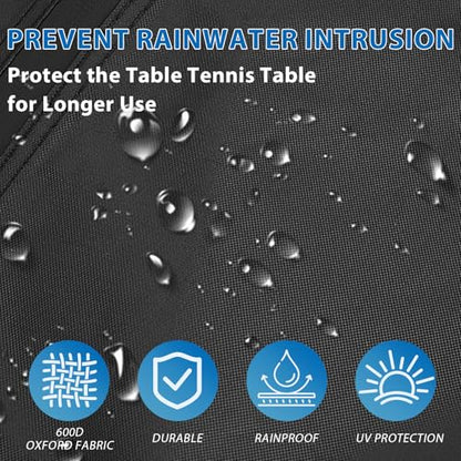 Ping Pong Table Cover Outdoor Waterproof, 600D Oxford Fabric Table Tennis Cover Indoor & Outdoor Fits Universal 9x5 FT Tables Folding & Flat Tables with Paddles Organize Bag