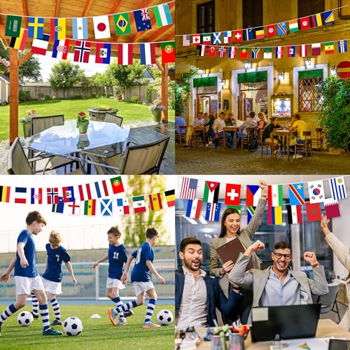 1 Pack 49ft World Soccer 2026 Cup String Flags, 48 Participating Countries Bunting Banner, Double Sided Football Decorations for Backyard, Room, School, Bar, Street World Soccer 2026 Cup Flags