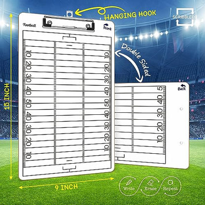 SCRIBBLEDO Football Dry Erase Board for Coaches 15x9 Double Sided Whiteboard Coaching Clipboard Equipment Football Accessories The Perfect Coach Gifts