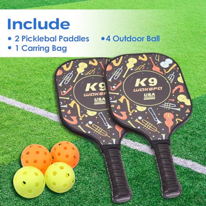 Pickleball Paddles, USAPA Approved Fiberglass Surface Pickleball Set with 2 Paddles and 4 Balls, Pickleball Paddles Set for Men Women with Carring Bag