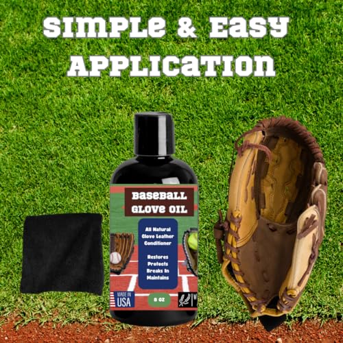 Baseball Glove Break-in Oil Kit with Microfiber Wipe & Break in Bands - Easy Conditioning Formula for Softball & Baseball Mitts, Large 8oz Bottle