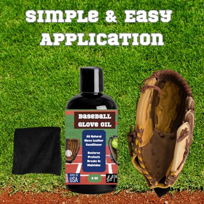 Baseball Glove Break-in Oil Kit with Microfiber Wipe & Break in Bands - Easy Conditioning Formula for Softball & Baseball Mitts, Large 8oz Bottle