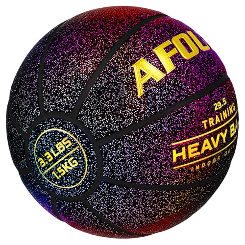 3.3LBS 1.5kg Heavy Training Basketball, 29.5" Size 7 Quality Faux Leather Construction Starry Black, Indoor Outdoor Improving Strength Handling Dribbling Shooting (Deflated)
