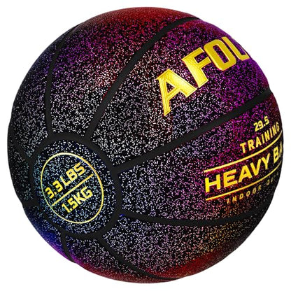 3.3LBS 1.5kg Heavy Training Basketball, 29.5" Size 7 Quality Faux Leather Construction Starry Black, Indoor Outdoor Improving Strength Handling Dribbling Shooting (Deflated)