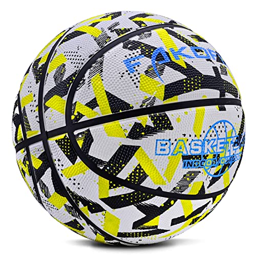 Kids Youth Size 3/5 (22''/27.5") Basketball - Premium Rubber Indoor Outdoor Basketball for Boys Girls Age 3-14 Pool Play (Gift for Children) - color: Camo Yellow, size: Size 3