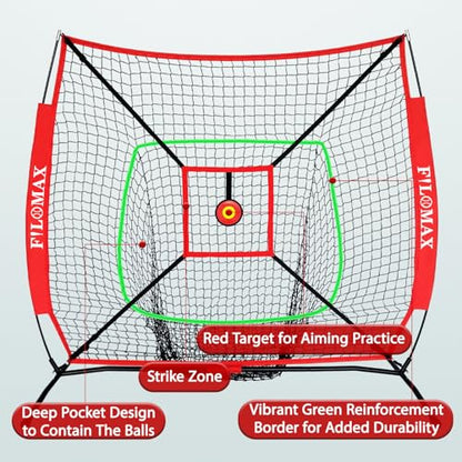 5x5ft Baseball & Softball Practice Net for Kids,with Red Youth Tee & Strike Zone, Portable Backyard Batting Net for Softball & Baseball, Perfect for Children 12 & Under