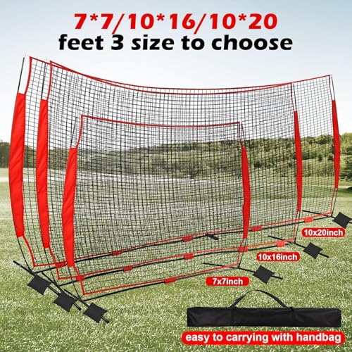 7x7/16x10/20x10ft Baseball Net Backstop Net,Fix Ball Stop Net by 4 Spike&2 Sandbag,Sports Net Barrier with Handbag,Lacrosse Net Backstop for Basketball,Hockey Train,Baseball Net Barrier for Playground - size: 20x10ft baseball backstop net