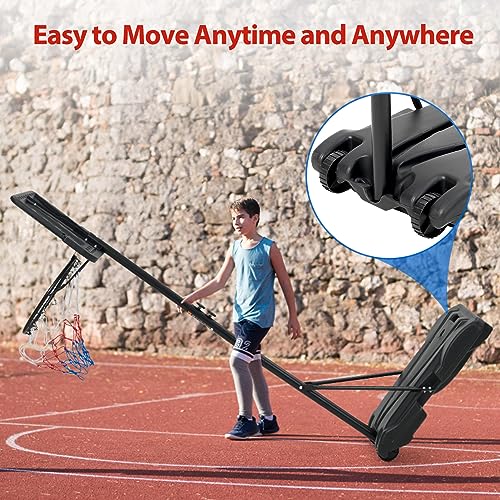 Kids Basketball Hoop, 5-7 ft Adjustable Height Portable Hoop with Wheels & Fillable Base - 28 Inch Shatterproof PC Backboard for Driveway, Backyard, Indoor & Outdoor Play