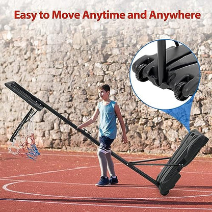 Kids Basketball Hoop, 5-7 ft Adjustable Height Portable Hoop with Wheels & Fillable Base - 28 Inch Shatterproof PC Backboard for Driveway, Backyard, Indoor & Outdoor Play