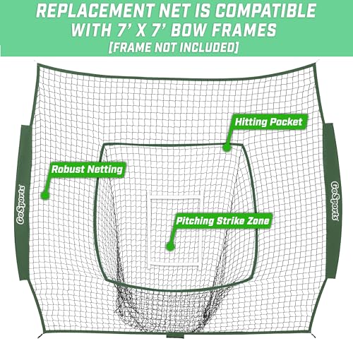 GoSports Replacement 7 x 7 ft Baseball Net - NET ONLY - Frame NOT Included - Choose Your Color - color: Green