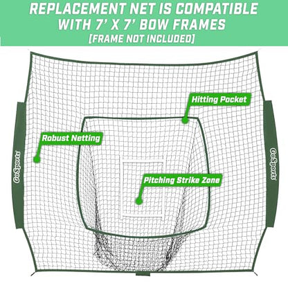 GoSports Replacement 7 x 7 ft Baseball Net - NET ONLY - Frame NOT Included - Choose Your Color - color: Green