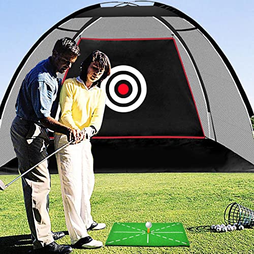 Black Golf Practice Set With Net, Hitting Mat, Target Cloth and Carrying Bag for Backyard Driving - style: Golf Net 9.8x6.4 FT