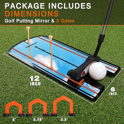 Golf Putting Mirror, Putting Mirror Training Aid for Golf with Putter Line,Golf Training Putters for Beginners - style: Includes 3 Gates