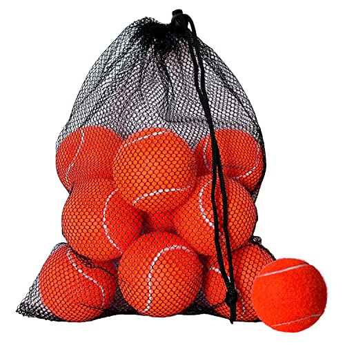 Tennis Balls, 15 Pack Practice Tennis Ball for Beginners, Training Playing Tennis Balls for Dogs, Come with Mesh Carry Bag - color: Orange