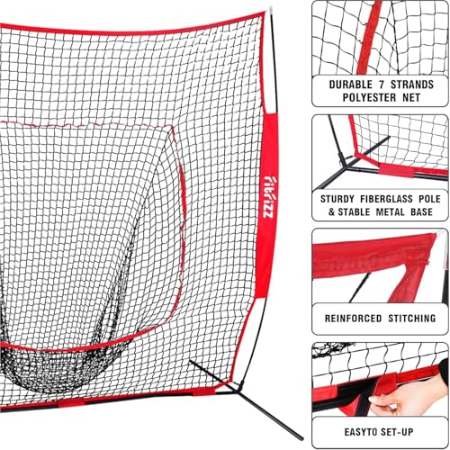 7x7 ft Baseball Net for Batting Pitching Hitting, Softball Pitching Net with Strike Zone, Tee, Ball Caddy, Softball Batting Net Baseball Training Equipment for Kids Adult Youth Sport Practice