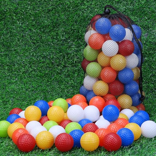 Coopay 60/120/240 Pack Practice Golf Balls, 42mm Plastic Golf Training Balls with a Drawstring Bag Hollow Sports Limited Flight for Swing Practice Driving Range Backyard Home - color: Multicolor, style: 60 Pack