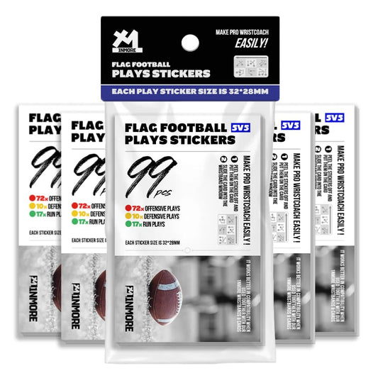 1NMORE 5v5, 7v7 Flag Football Wristbands Playbook, 99pcs Play Stickers for Youth Football Wrist Coach, Quick DIY Wristband for Coach & Quarterback (QB) Players - color: Playbook-5Pcs, size: 5 on 5