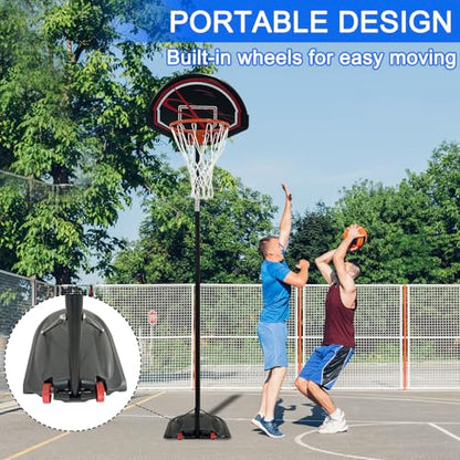 Kids Height-Adjustable Basketball Hoop, 5-7.2ft Portable Backboard System, Fillable Base, Weather-Resistant for for Kids/Teenagers/Youth in Backyard/Driveway/Indoor