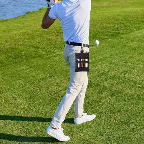 Golf Tee Bag, Multi Pocket Golf Tee Ball Pouch with Lobster Claw Clip Golf Accessories Bag Valuables Pouch for Men Women (Black)