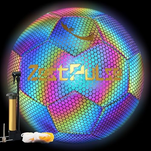 Holographic Reflective Soccer Ball Size 3, 4 & 5 for Kids & Adults, High Visibility for Night Games and Training, Ideal Gift for Boys Girls 8-12 - color: Dark, size: Size 5