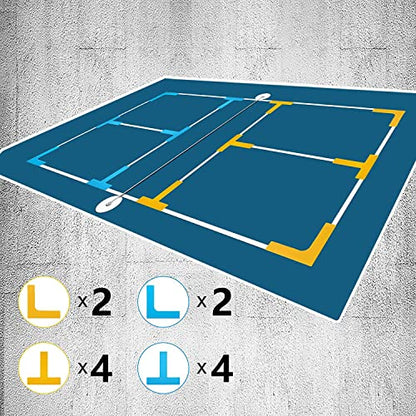 Court Lines Marker Kit Throw Down Markers Create Your Own Mini Pickleball Tennis Court (Blue-Yellow T L Shape)