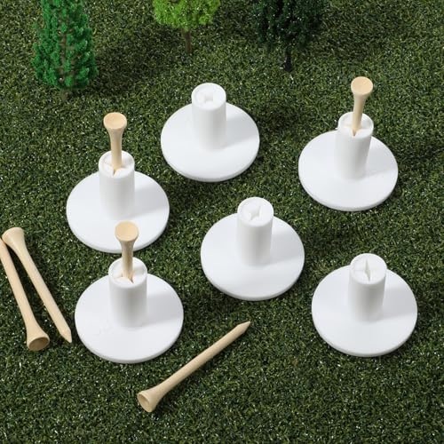 Golf Rubber Tee Holder Set for Driving Range 6 Set Golf Practice Mat Golfs Tees Practice for Golfs Hitting Mats Outdoor Indoor 1.5 Inch White Tee Holder for Hitting Mats Artificial Turf Golfe Mat