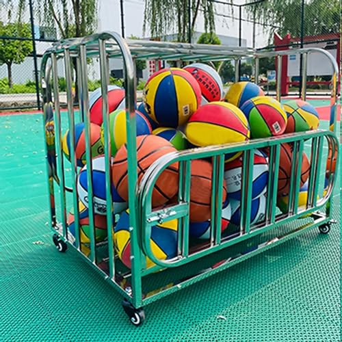 LZMZMQ Heavy Duty Rolling Ball Cart with Lockable Wheels, Volleyball Basketballs Footballs Storage Cage, for Gym/Kindergarten/School/Garage, Stainless Steel