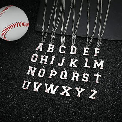 AIAINAGI Baseball Initial A-Z Letter Necklace - Men's Baseball Charm Pendant in Stainless Steel Silver Chain, 22inch Personalized Gift - style: A Letter
