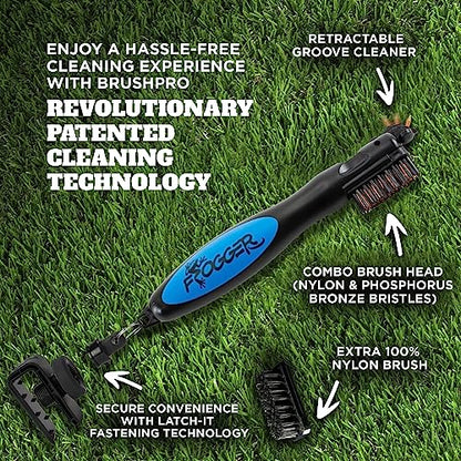Frogger BrushPro Latch-It Golf Club Cleaner, Ergonomic Grip and Latch-it Magnet - Professional Golf Club Brush and Groove Cleaner for Golfers - color: Blue