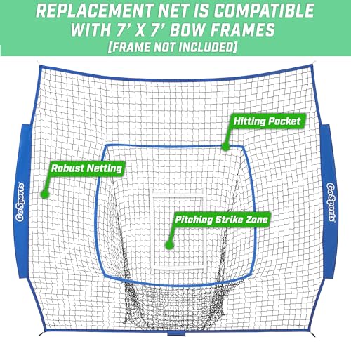 GoSports Replacement 7 x 7 ft Baseball Net - NET ONLY - Frame NOT Included - Choose Your Color - color: Royal