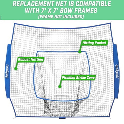 GoSports Replacement 7 x 7 ft Baseball Net - NET ONLY - Frame NOT Included - Choose Your Color - color: Royal