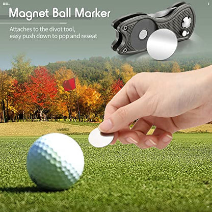 Skylety 4 Pcs Golf Divot Repair Tool Metal Foldable Golf Divot Tool with Magnetic Pop-up Button Ball Marker Stainless Steel Switchblade for Golfers Prizes - color: Gray