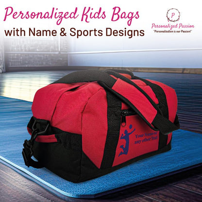 14” Small Sports Duffel Bags for Kids - Waterproof Travel Duffle with Name & Boxing Design - Pink Two-Toned Kids Weekender Bag for Boys and Girls - color: Pink, style: Boxing