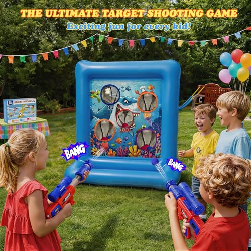 Pool Toys Games for Kids&Adults, 2-in-1 Pool Basketball Hoop with Shooting Target Game & with 2 Blasters, 40 Foam Balls, 4 Basketballs, Summer Outdoor Water Toys, Pool Party Lawn Backyard Games-Blue