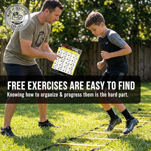 Guided Coaching Agility Ladder Drills Training System - Structured Speed & Footwork Charts with Built-in Progressions - style: Compact Double-Sided (8.5x11)