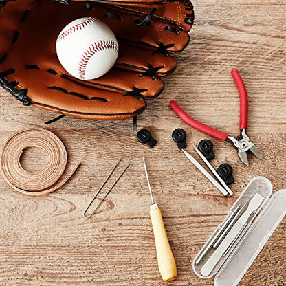 Fabbay 16 Pcs Baseball Glove Lace Kit Glove Relacing Kit 2 Pcs 78.74 Inch Leather Laces 4 Pcs Glove Lace Locks 7 Pcs Lacing Needle Leather Cutter Scratch Awl Tool for Baseball Repair - color: Black and Brown