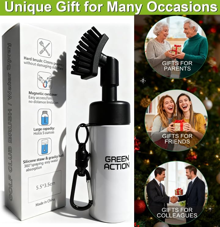 Golf Club Brush with Magnetic Clip & Water Sprayer - 5oz Capacity, Stiff Bristles for Deep Cleaning, Silicone Hose & Gravity Ball for Easy Use on Course - color: White