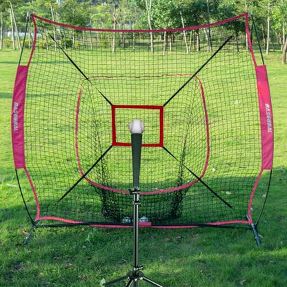 BaseGoal 7'×7' Baseball Softball Practice Net,Baseball Backstop,with Batting Tee,for Hitting Pitching Batting Catching with Bow Frame,Bonus Strike Zone - style: Purple-A