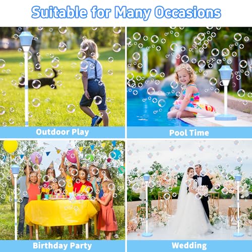 Infowush Bubble Machine for Kids, Automatic Standing Bubble Maker Machine Height Adjustable Up to 47 Inches Outdoor Battery Bubble Machine with Light/Music for Toddlers Birthday Party Gifts（Blue） - color: Blue