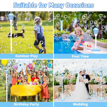 Infowush Bubble Machine for Kids, Automatic Standing Bubble Maker Machine Height Adjustable Up to 47 Inches Outdoor Battery Bubble Machine with Light/Music for Toddlers Birthday Party Gifts（Blue） - color: Blue
