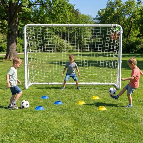 KEIKI 8x6FT/12x6FT/16x7FT Portable Soccer Goal for Backyard, Heavy Duty Steel Frame Soccer Net with Stakes, 6 Training Cones & Corner Target, Large Soccer Practice Goal for Kids Adults Outdoor Lawn - size: 8×6FT