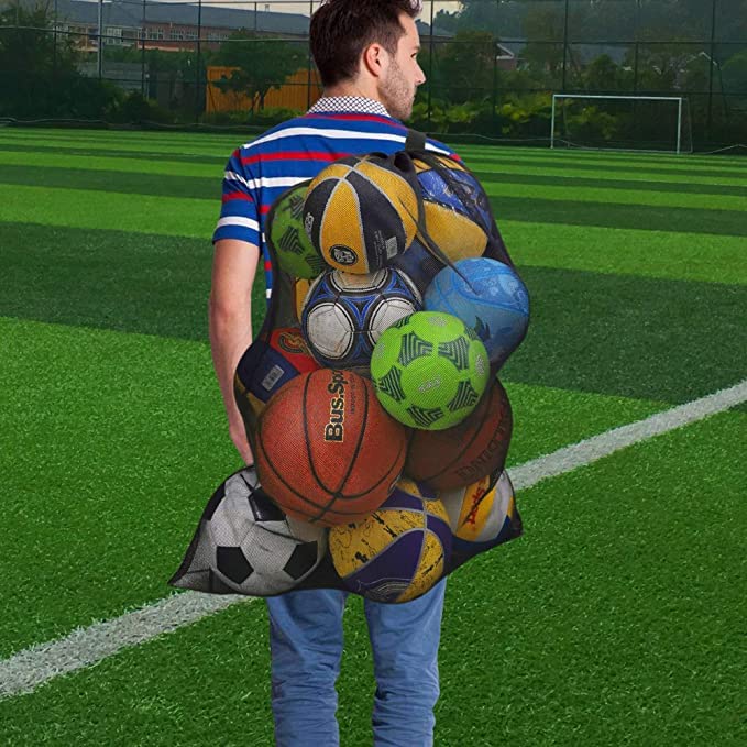 Heavy Duty Mesh Ball Bag, 30x40 Inch Extra Large Sports Equipment Bag for 12 Soccer Balls, Industrial Strength Mesh Bag with Adjustable Strap for Coaches Basketball Football Volleyball