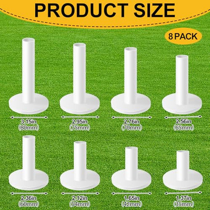 Rubber Golf Tees, 8 Pack Mixed Size Golf Tees for Mats, Durable Rubber Tees for Driving Range, Indoor & Outdoor Golf Practice (White)