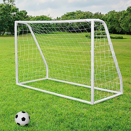 6 x 4 Ft Soccer Goal Set, 3 in 1 Portable Soccers Training Equipment with Soccer Net, Ball, Target & Rebounder Panel, UPVC Frame Practice Football Goals for Backyard Outdoor