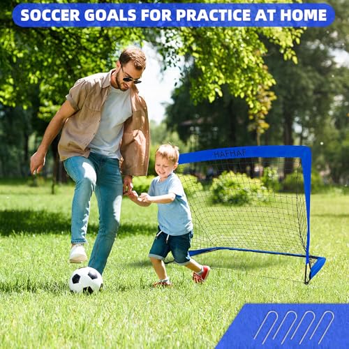 HAFHAF Soccer Goals, 4x3 ft Portable Kid Soccer Goals for Backyard with Ball, Ladder, and Cones Pop Up Soccer Net Soccer Set for Kids Age Youth and Toddler Games, Sports Outdoor Indoor